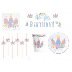 Kubeczki talerzyki urodziny dekoracja na stół jednorożec unicorn zestaw mix